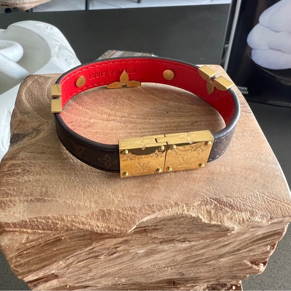 Louis Vuitton Jewelry - Louis Vuitton Red Brown Bracelet with Gold Accents